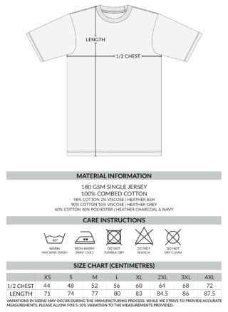 VCCNZ Original Mens T-Shirt:Size Chart
